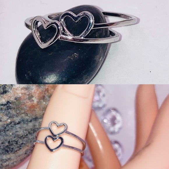 2pcs Dainty Open Heart Halo Minimalist Ring Set - Picture 5 of 5